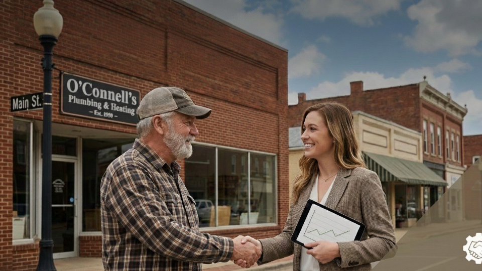 Small business owner shaking hands on Main Street